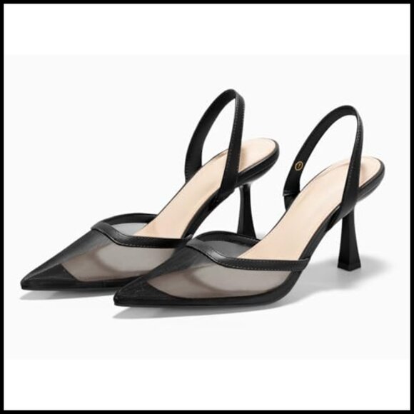 Mesh Slingback Stiletto Pumps Elegant Closed Toe Party Wedding Dress Shoes - Picture 5 of 7